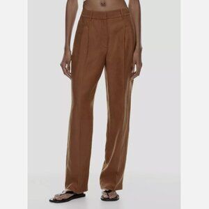 Aritzia Wilfred Anise Brown Linen Wider The Effortless Pant